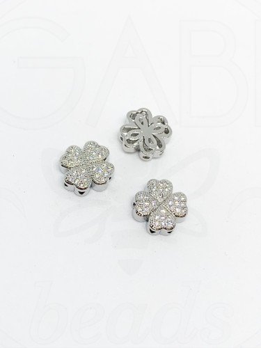 Nerūdijančio plieno intarpas dobilas su cirkonio akutėmis, plieno spalvos, 10x10x4mm, 1vnt