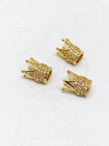 Nerūdijančio plieno intarpas karūna su cirkonio akutėmis, aukso spalvos, 12x10mm, 1vnt