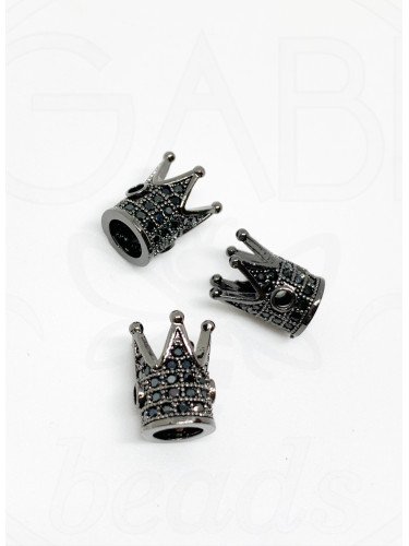 Nerūdijančio plieno intarpas karūna su cirkonio akutėmis, juodos spalvos, 12x10mm, 1vnt