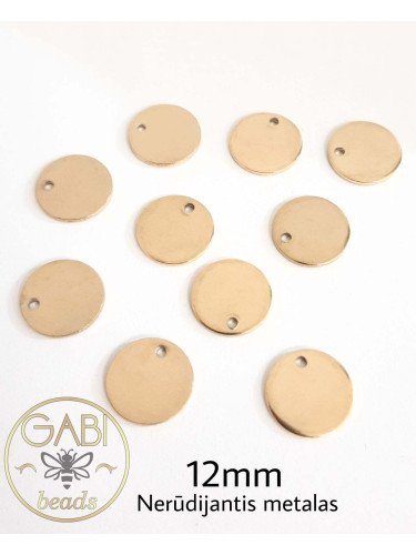 Nerūdijančio plieno pakabukas, aukso spalvos 12mm, 1 vnt