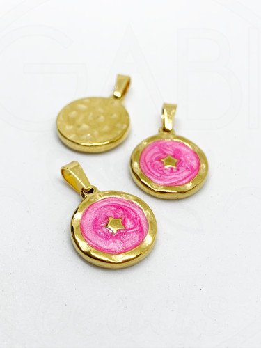 Nerūdijančio plieno pakabukas emale, aukso / rožinės spalvos 25x15x3mm, 1 vnt